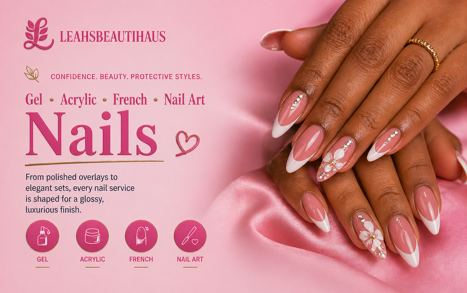 Leah's Beautihaus nails service poster